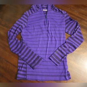 Smartwool Womens Thermo Merino Base Layer Quarter Zip Striped Pullover Medium